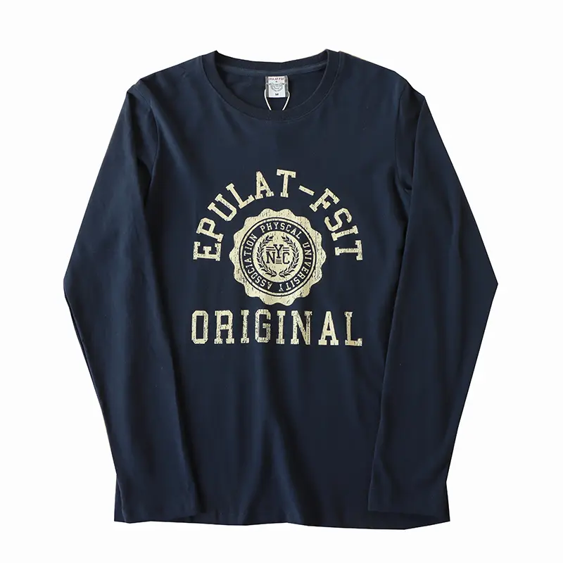 Spring New American Retro Long Sleeve O-neck Letter Printed T-shirt Men's Fashion 100% Cotton Washed Loose Casual Youth Tops