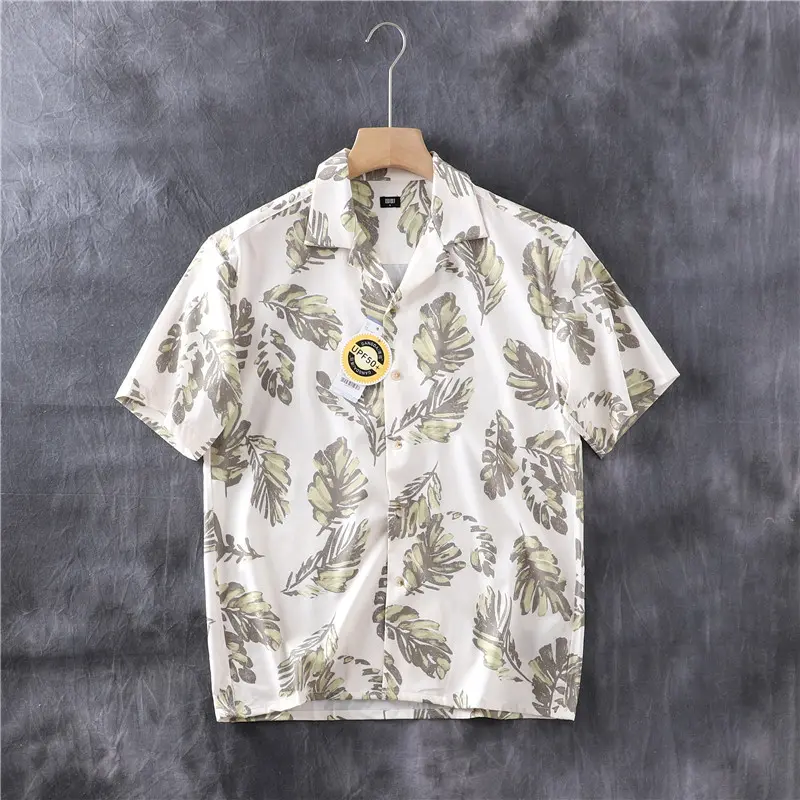 Summer New American Retro Short Sleeve Cuban Collar Hawaiian Print Shirt Men's Fashion Seaside Beach Loose Casual Flower Blouses
