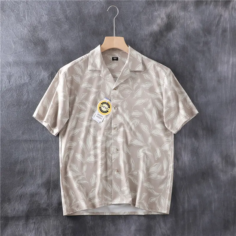 Summer New American Retro Short Sleeve Cuban Collar Hawaiian Print Shirt Men's Fashion Seaside Beach Loose Casual Flower Blouses