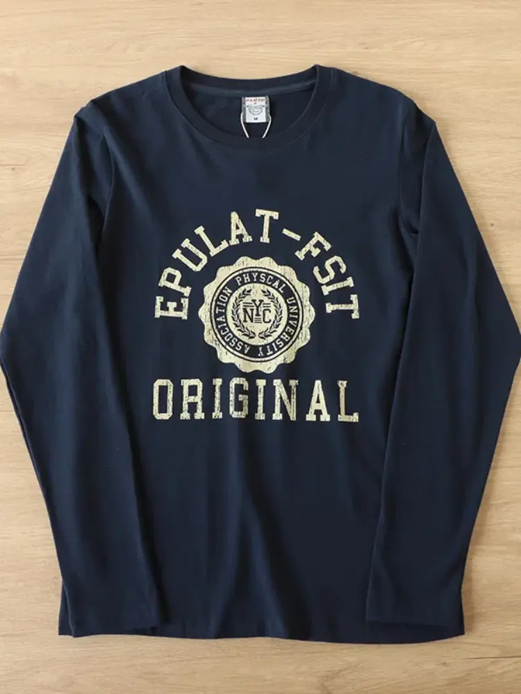Spring New American Retro Long Sleeve O-neck Letter Printed T-shirt Men's Fashion 100% Cotton Washed Loose Casual Youth Tops