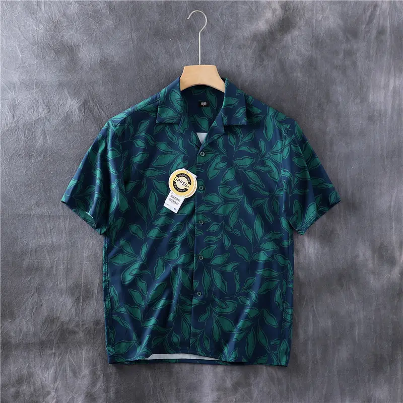 Summer New American Retro Short Sleeve Cuban Collar Hawaiian Print Shirt Men's Fashion Seaside Beach Loose Casual Flower Blouses