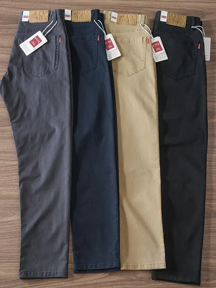2024 Spring and Autumn New American Retro Denim Cargo Pants Men's Simple 97% Cotton Washed Elastic Straight Casual Trousers