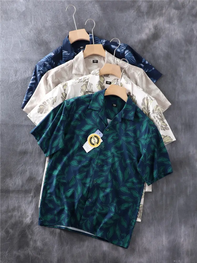 Summer New American Retro Short Sleeve Cuban Collar Hawaiian Print Shirt Men's Fashion Seaside Beach Loose Casual Flower Blouses