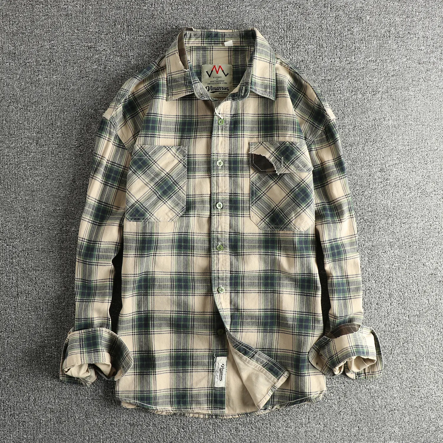 2025 Autumn New Japanese Retro Long-Sleeve Lapel Plaid Cargo Shirt Men's Simple 100% Cotton Washed Double Pocket Casual Blouses