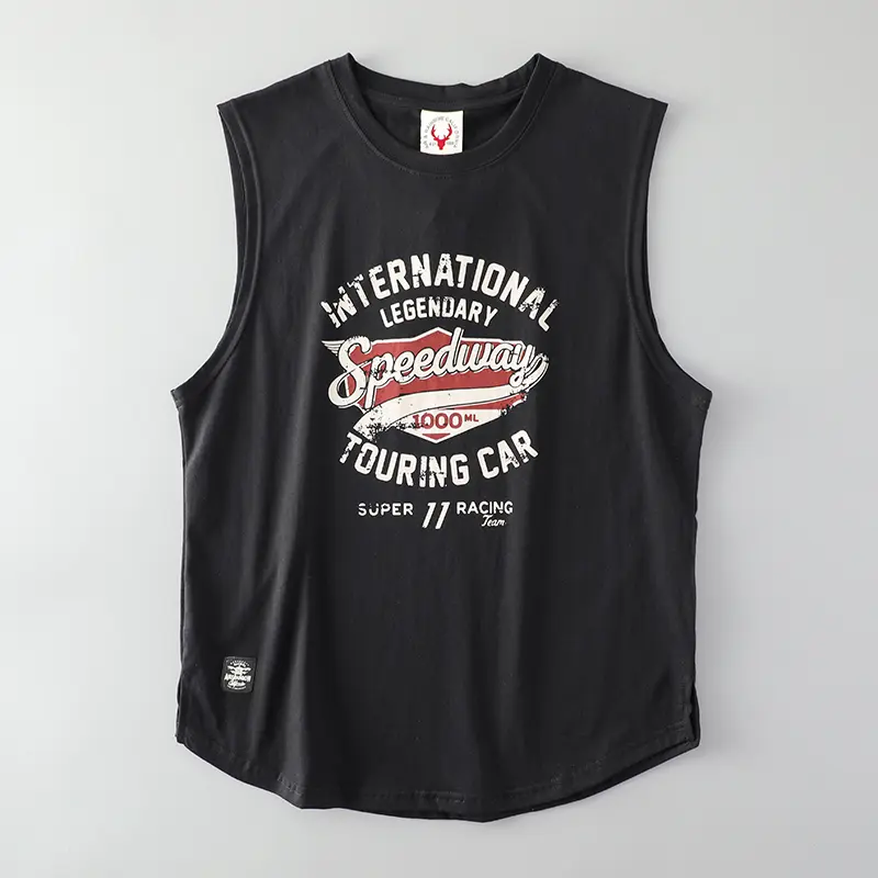 2025 Summer New American Retro Sleeveless O-neck Letter Printed T-shirt Men's Fashion 100% Cotton Basketball Sports Casual Vest