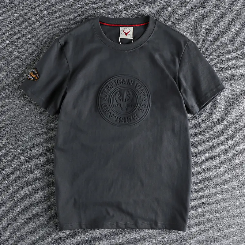 883# 2024 Summer New Japanese Retro Short Sleeve O-neck 3D Letter Printed T-shirt Men's Fashion 100% Cotton Washed Casual Tops