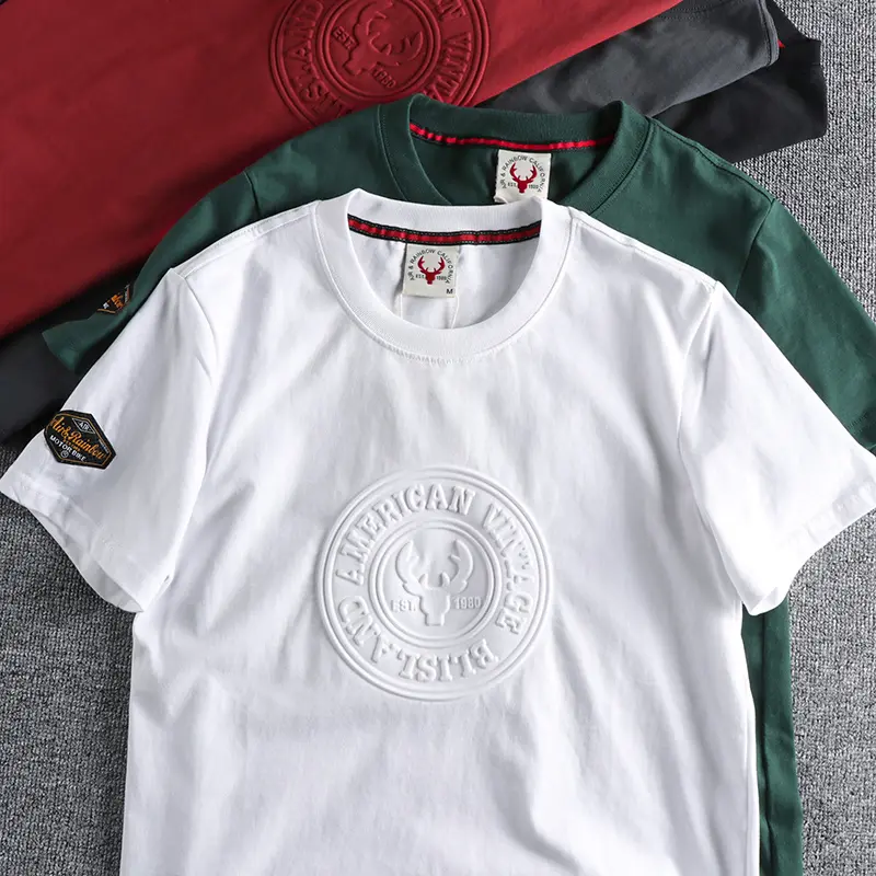 883# 2024 Summer New Japanese Retro Short Sleeve O-neck 3D Letter Printed T-shirt Men's Fashion 100% Cotton Washed Casual Tops