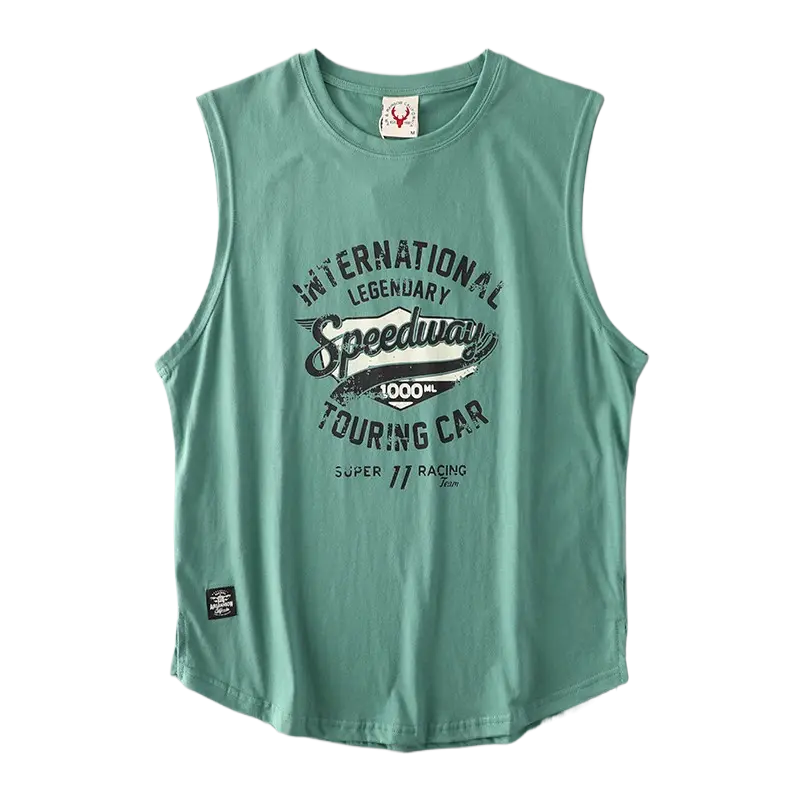 2025 Summer New American Retro Sleeveless O-neck Letter Printed T-shirt Men's Fashion 100% Cotton Basketball Sports Casual Vest