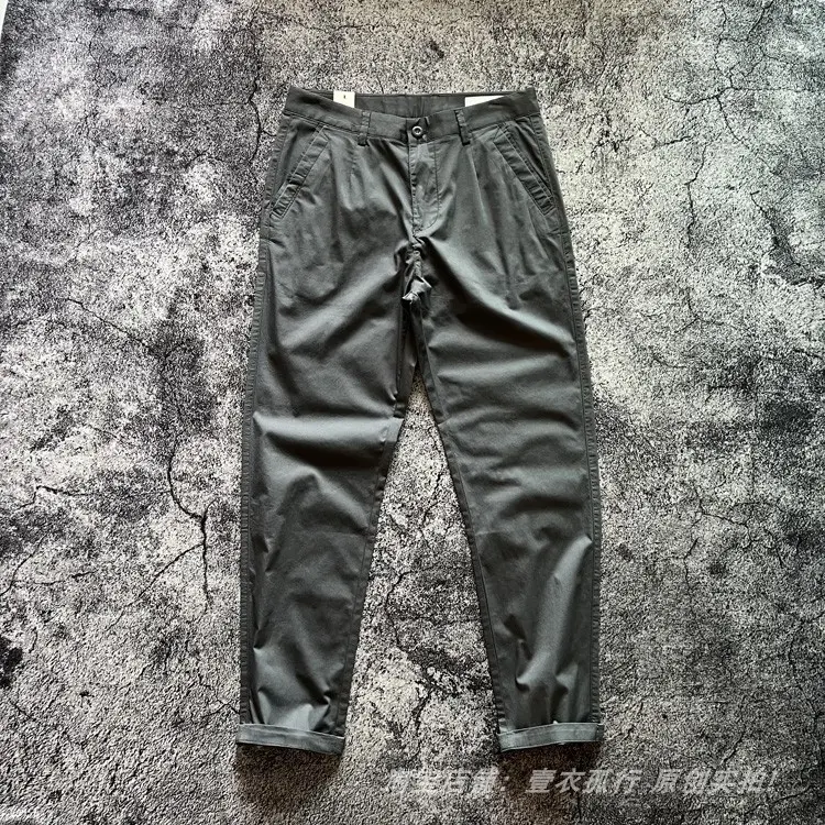 2025 Summer New American Retro Thin Micro Elasticity Casual Pants Men's Simple 98% Cotton Slim CHINO Business Straight Trousers