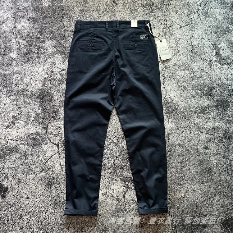 2025 Summer New American Retro Thin Micro Elasticity Casual Pants Men's Simple 98% Cotton Slim CHINO Business Straight Trousers