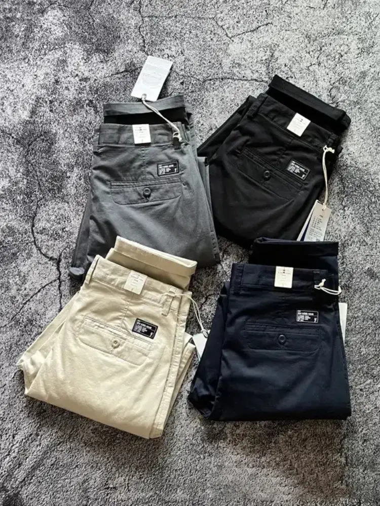 2025 Summer New American Retro Thin Micro Elasticity Casual Pants Men's Simple 98% Cotton Slim CHINO Business Straight Trousers