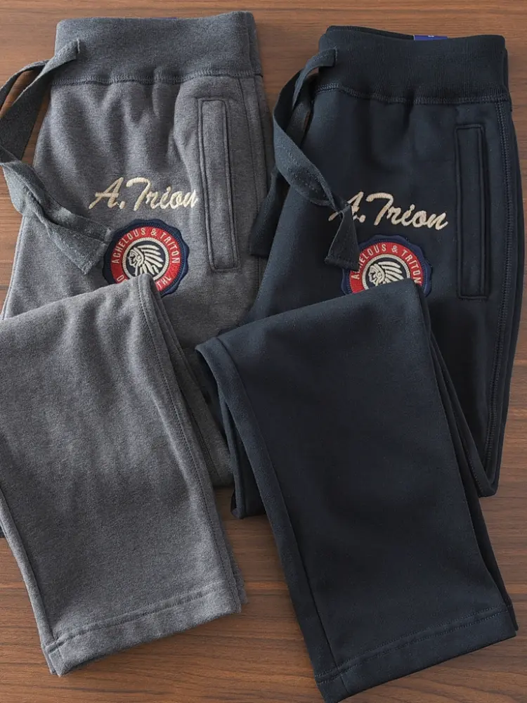 Spring New American Retro Terry Cloth Letter Embroidery Sweatpants Men's Fashion 82% Cotton Drawstring Loose Casual Sports Pants