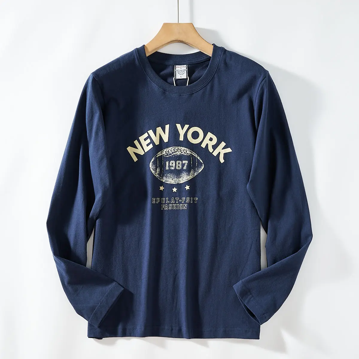 2026 Spring New American Retro Long-sleeved O-neck Letter Printed T-shirt Men's Fashion 100% Cotton Washed Casual Youth Tops