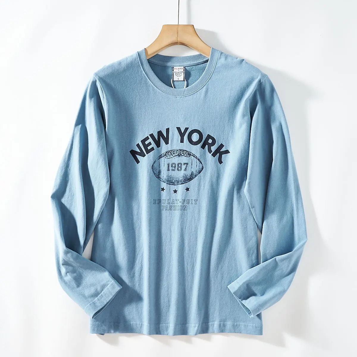 2026 Spring New American Retro Long-sleeved O-neck Letter Printed T-shirt Men's Fashion 100% Cotton Washed Casual Youth Tops