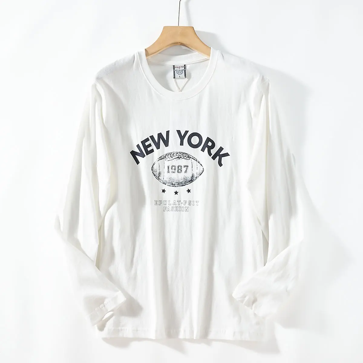 2026 Spring New American Retro Long-sleeved O-neck Letter Printed T-shirt Men's Fashion 100% Cotton Washed Casual Youth Tops