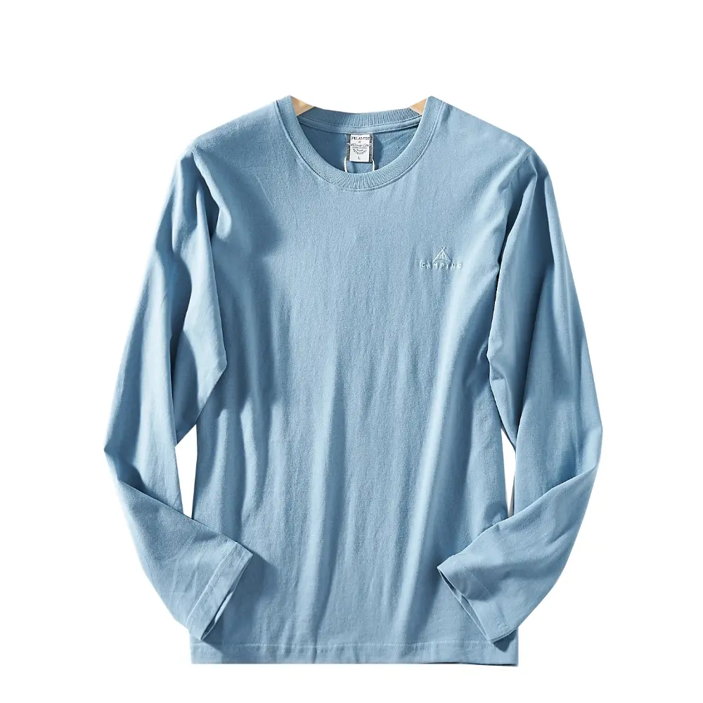 2026 Spring New American Retro Long-sleeved O-neck Letter Embroidery T-shirt Men's Fashion 100% Cotton Washed Casual Youth Tops