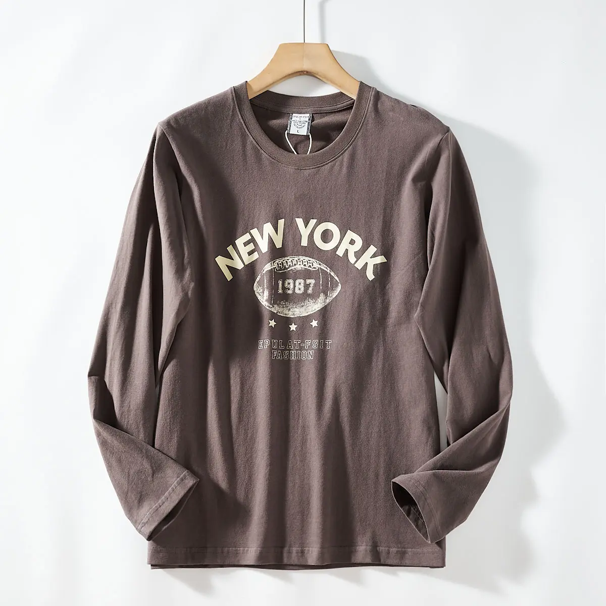 2026 Spring New American Retro Long-sleeved O-neck Letter Printed T-shirt Men's Fashion 100% Cotton Washed Casual Youth Tops