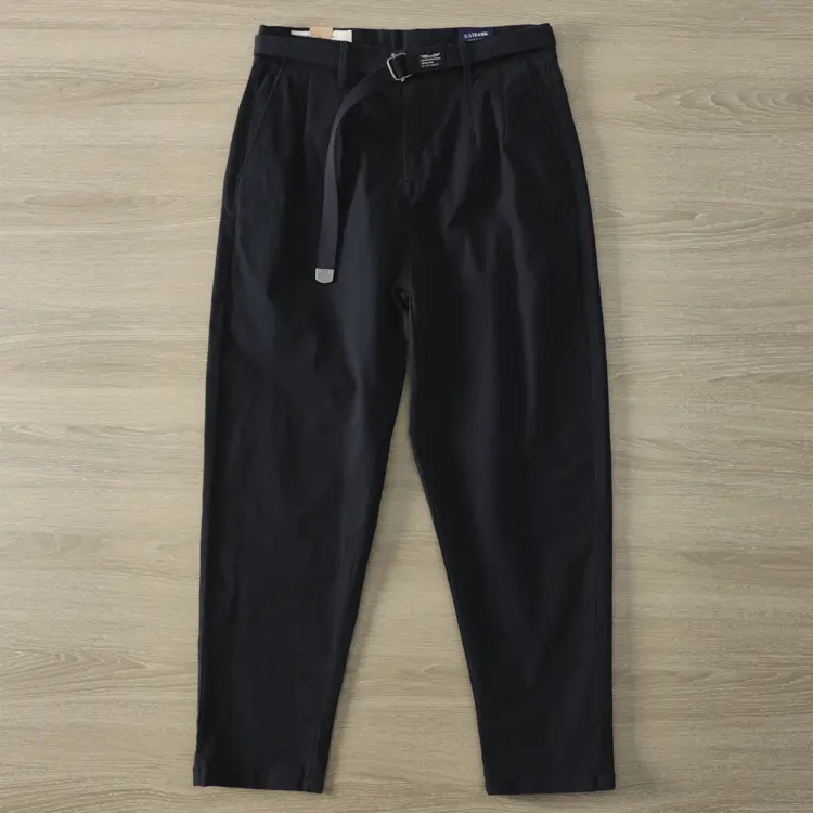 2026 Spring New American Retro Casual Pants Men's Simple 97% Cotton Washed Micro Elastic Thick Loose Straight Trousers with Belt