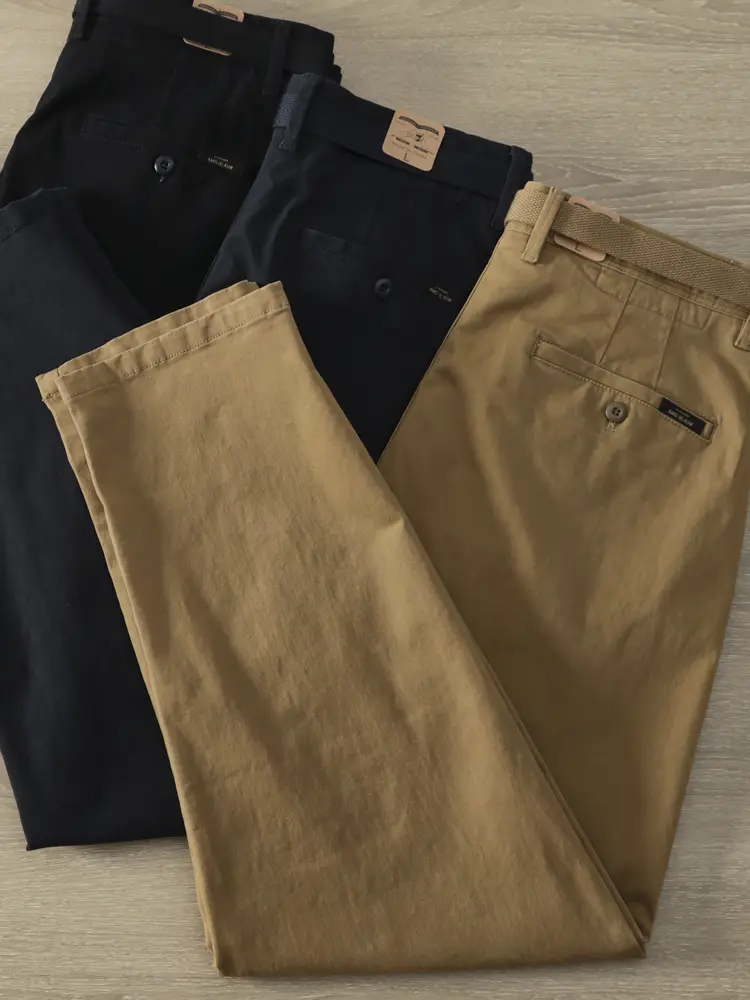 2026 Spring New American Retro Casual Pants Men's Simple 97% Cotton Washed Micro Elastic Thick Loose Straight Trousers with Belt