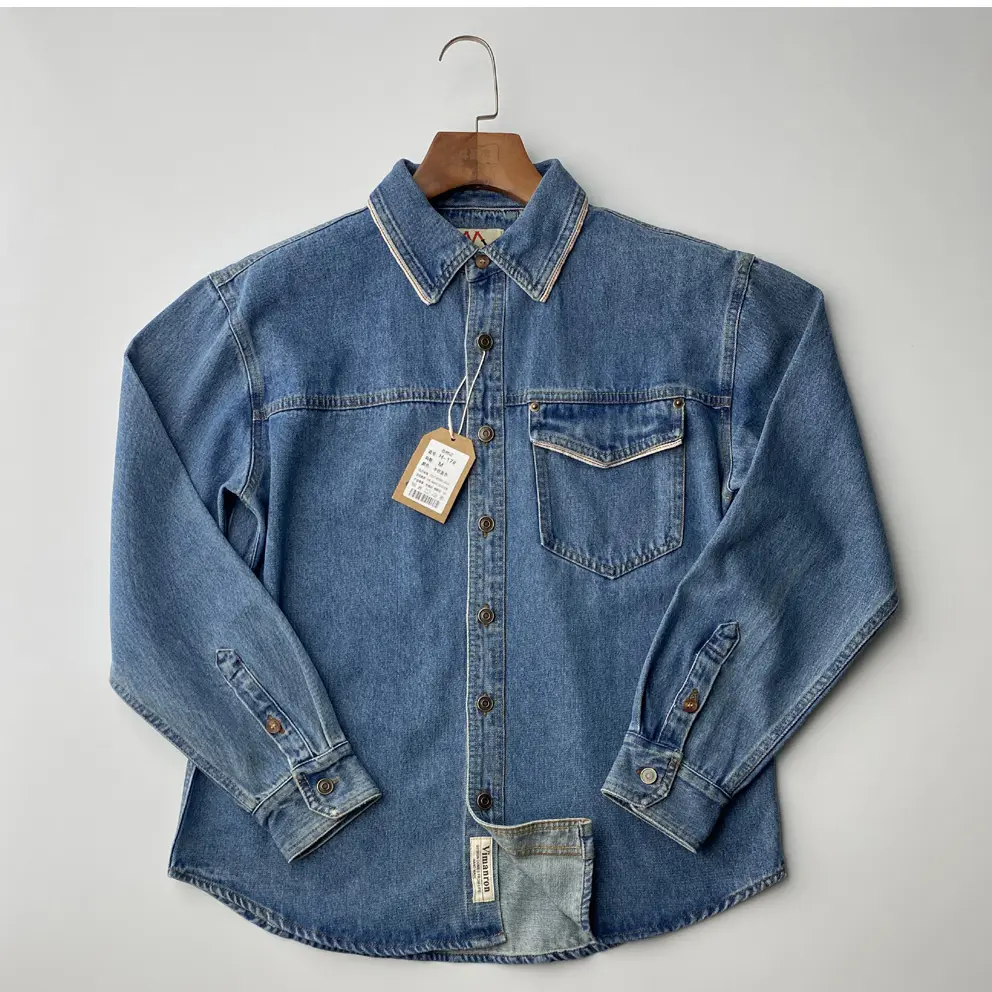 Autumn New American Retro Heavyweight Single Pocket Denim Cargo Shirt Men's Simple 100% Cotton Washed Casual Blouses Thin Jacket