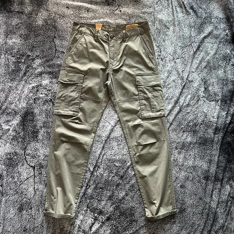 2026 Spring and Autumn New American Rerto Woven Twill Cargo Pants Men's 97% Cotton Washed Straight Casual Multi Pocket Trousers