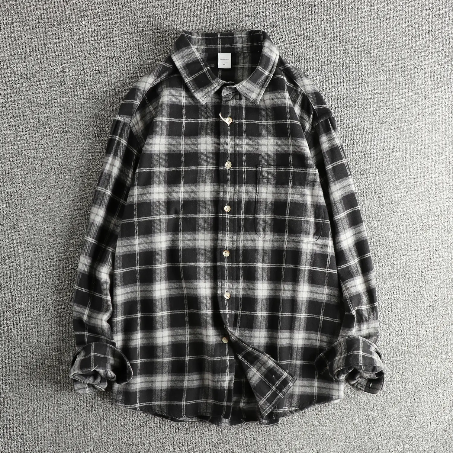 2025 Autumn New Japanese Retro Long-Sleeve Lapel Woven Brushed Plaid Shirt Men's Simple 100% Cotton Washed Casual Loose Blouses