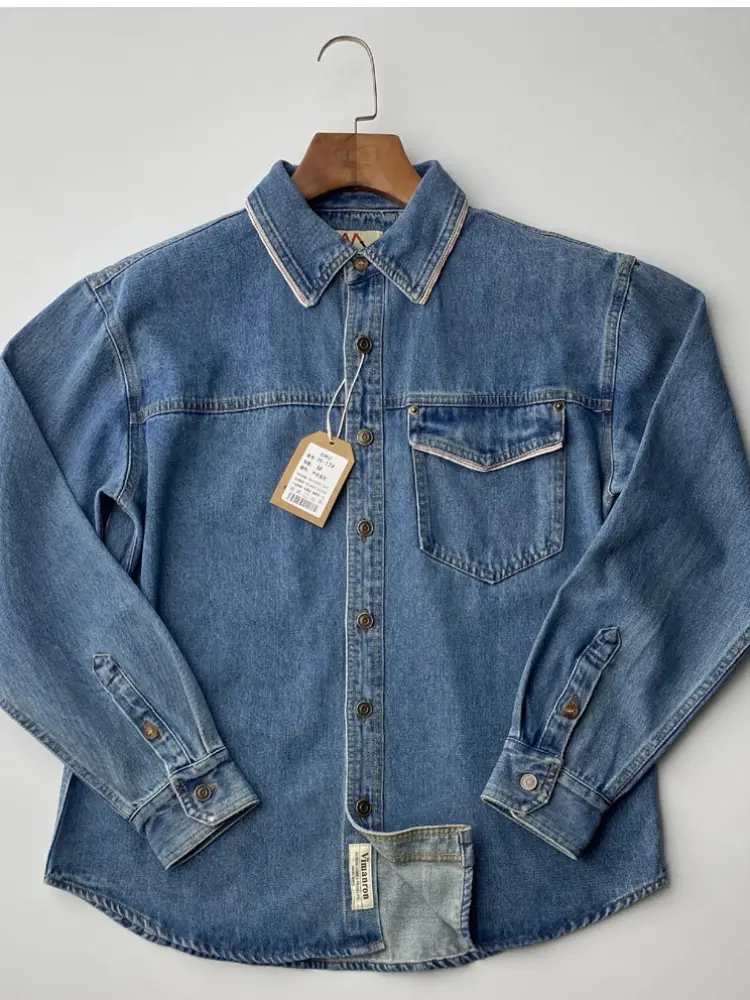 Autumn New American Retro Heavyweight Single Pocket Denim Cargo Shirt Men's Simple 100% Cotton Washed Casual Blouses Thin Jacket