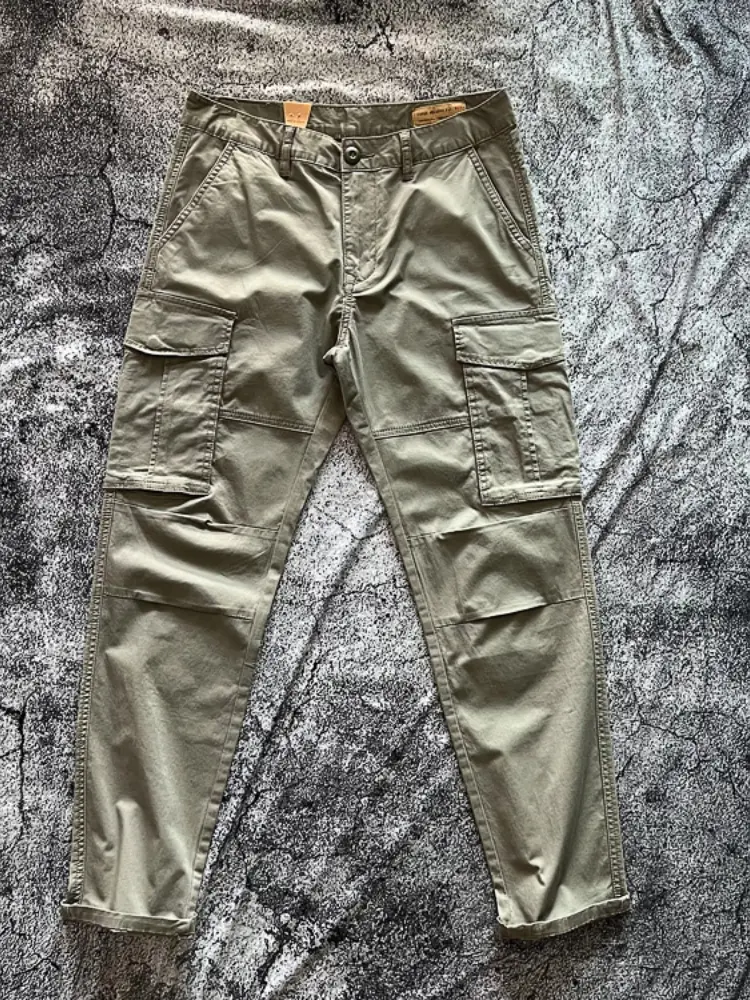 2026 Spring and Autumn New American Rerto Woven Twill Cargo Pants Men's 97% Cotton Washed Straight Casual Multi Pocket Trousers