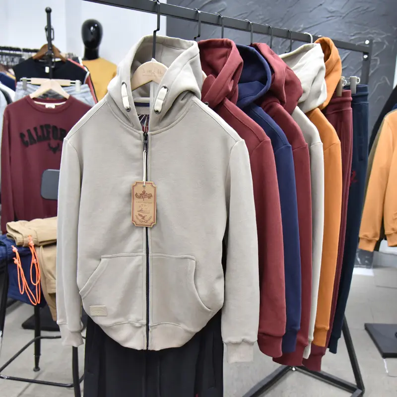 Autumn Winter American Retro Heavyweight Long Sleeved Hooded Hoodies Men's Fashion Thickened Velvet Casual Cardigan Sweatshirts