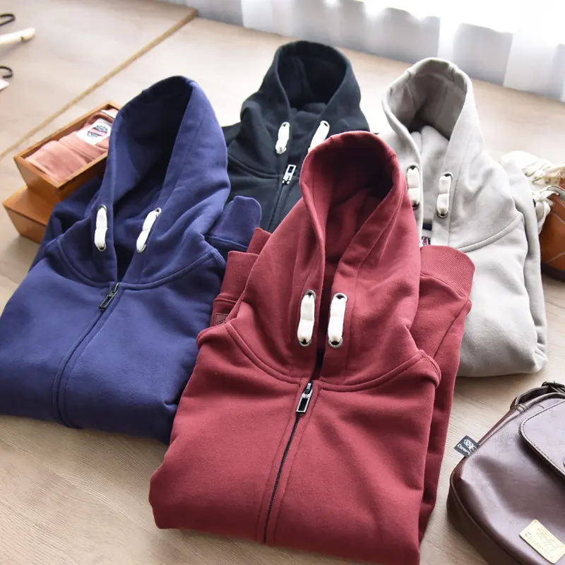 Autumn Winter American Retro Heavyweight Long Sleeved Hooded Hoodies Men's Fashion Thickened Velvet Casual Cardigan Sweatshirts