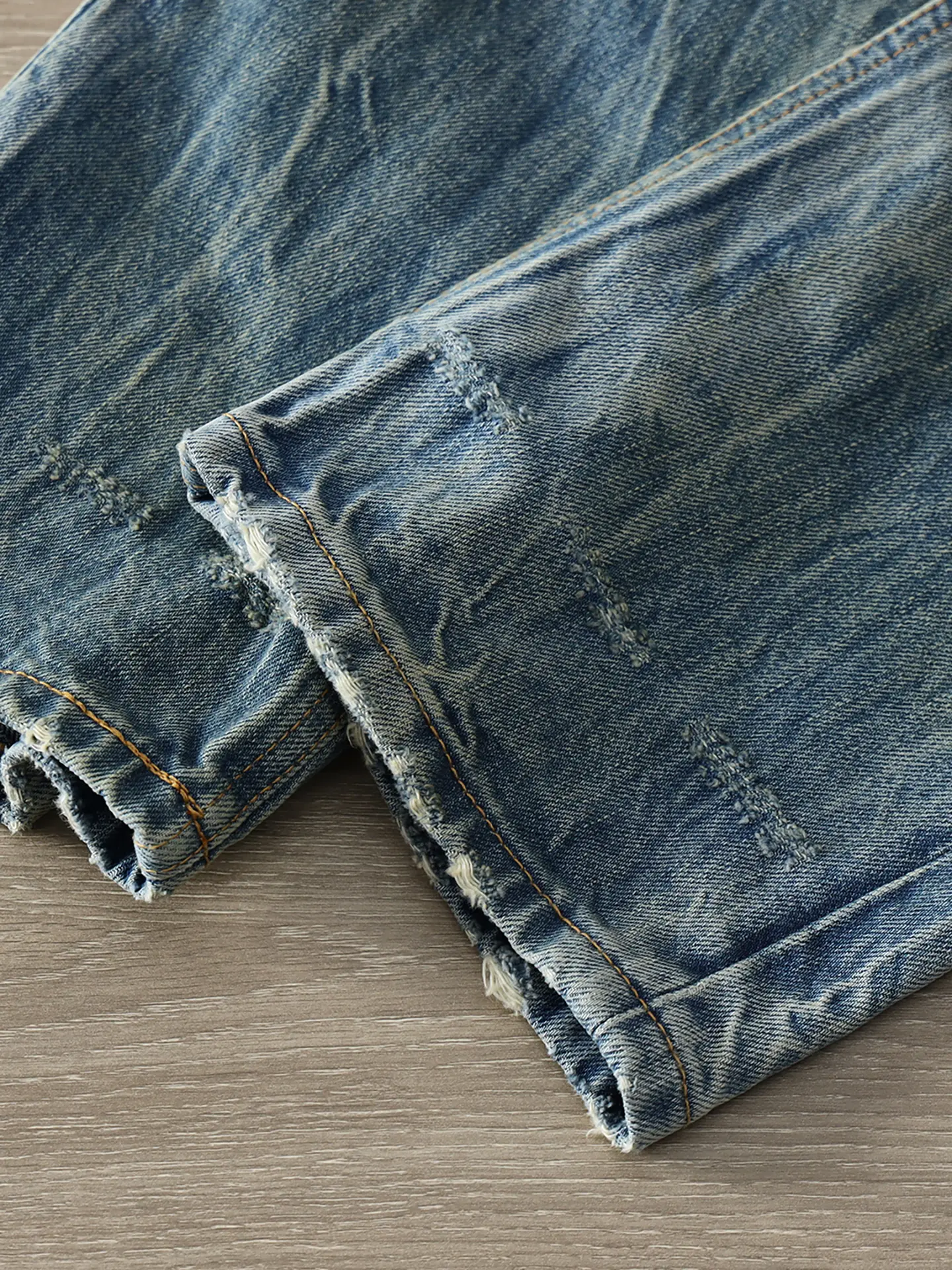 2026 Spring New American Retro 15.2OZ Heavyweight Holes Denim Jeans Men's Fashion 100% Cotton Washed Loose Straight Casual Pants