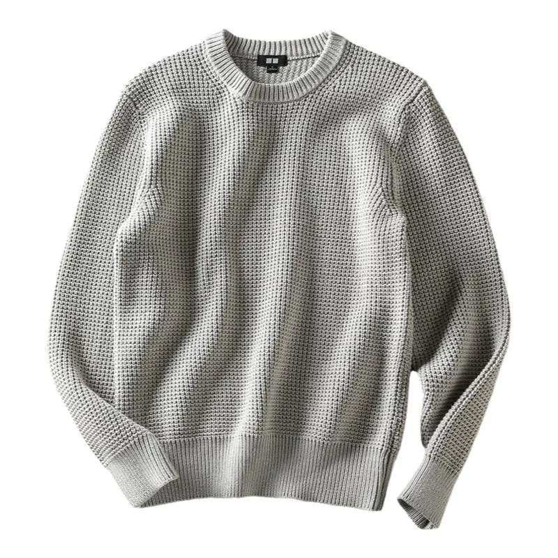 Autumn Winter New Original Long Sleeve O-neck Waffle Knitted Sweater Men's Fashion Japanese Rerto Loose Casual Pullover Coat