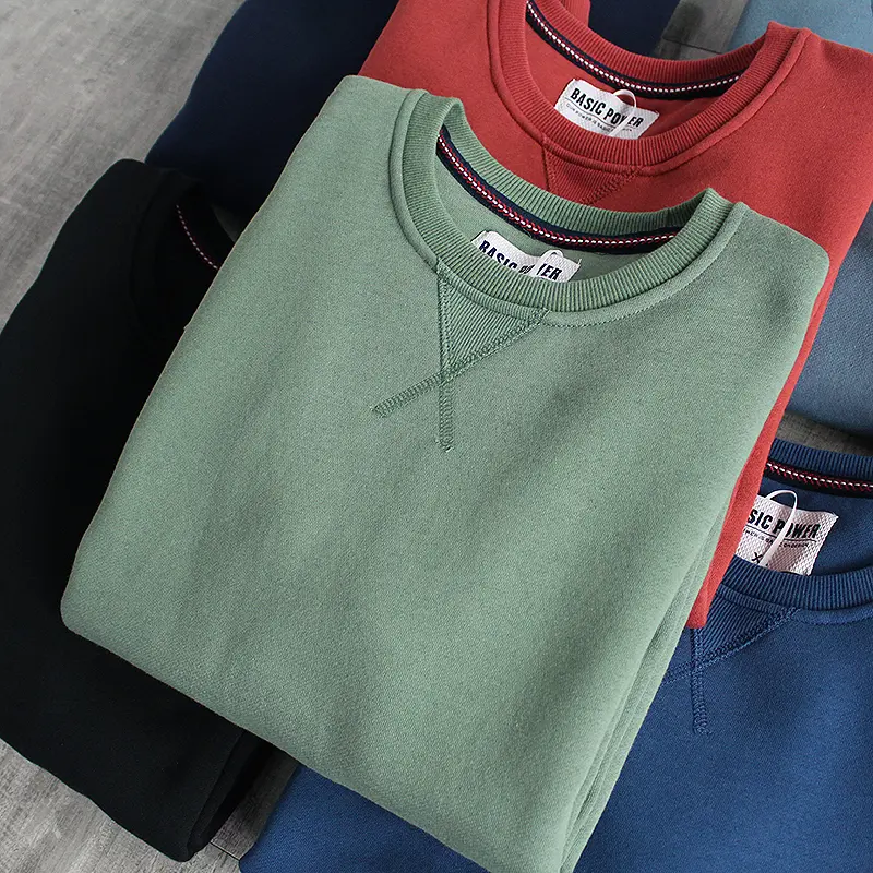 Autumn Winter New American Retro O-neck Hoodies Men's Fashion Washed Old Thickened Velvet Plus Knitted Casual Pullover Sportwear