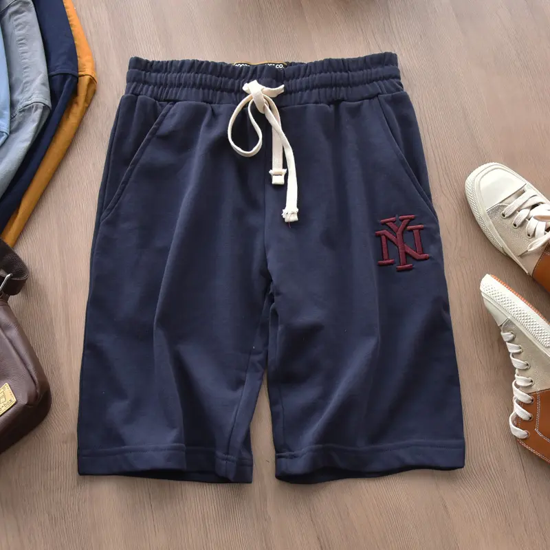 2021 Summer Embroidery Short Swaetpants Men's Running Casual Shorts Elastic Waist Drawstring Pure Cotton Sports Five-point Pants