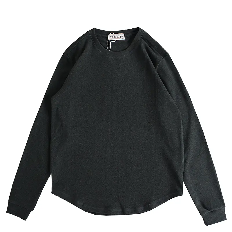 2024 Autumn Winter Solid Color Long-sleeved O-neck T-shirt Men's Fashion Simple Pure Cotton Washed Old Comfortable Casual Tops