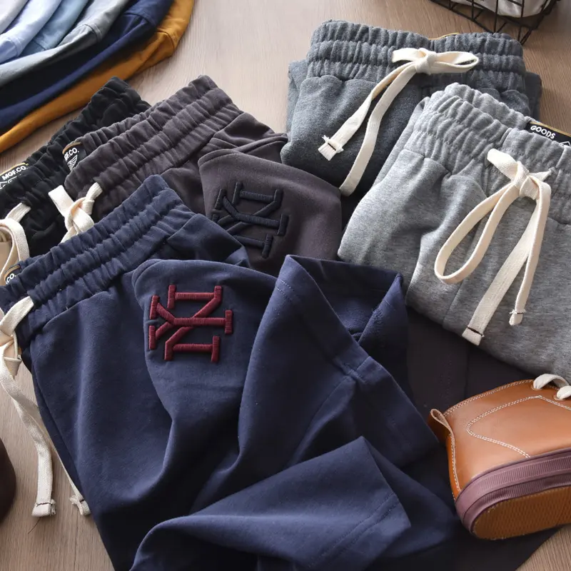 2021 Summer Embroidery Short Swaetpants Men's Running Casual Shorts Elastic Waist Drawstring Pure Cotton Sports Five-point Pants