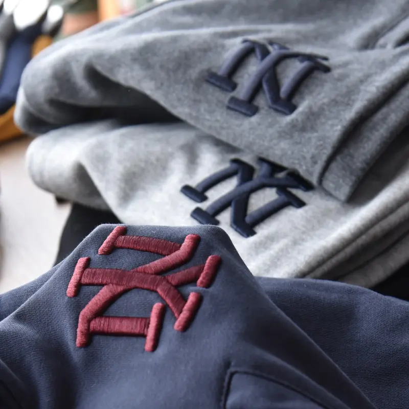 Autumn American Simple Terry Embroidery Sweatpants Men's Fashion Pure Cotton Loose Elastic Waist Drawstring Sport Casual Pants