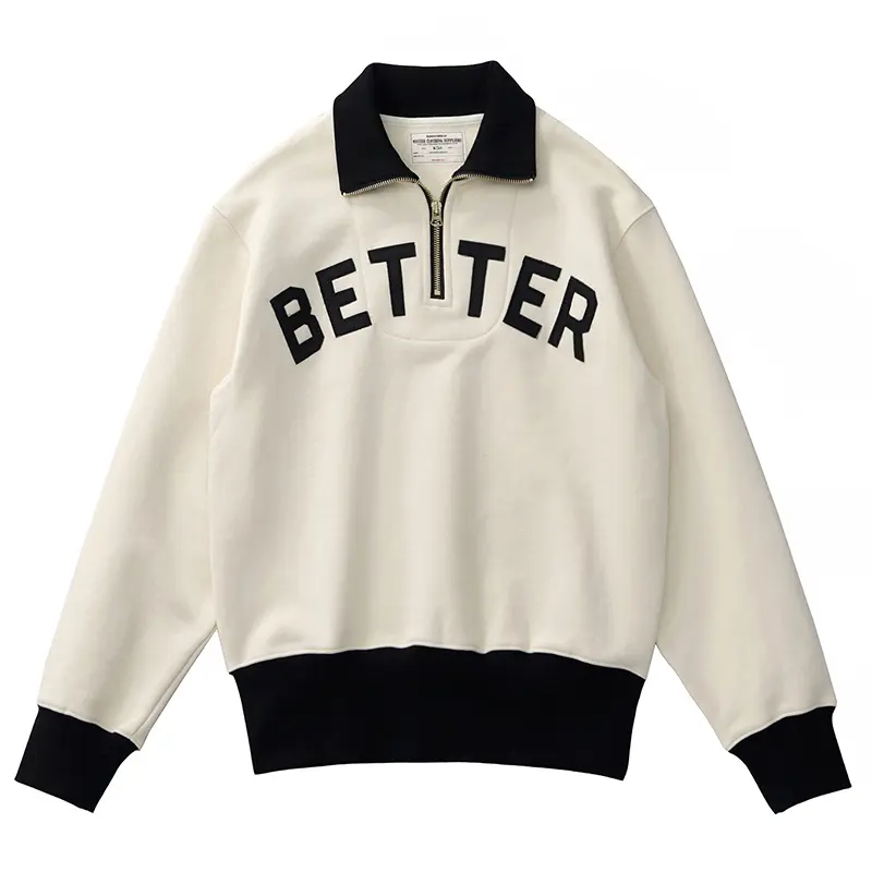 Autumn American Retro 460G Thick Velvet Letter Printed Knitted Hoodies Men's 100% Cotton Washed Heavyweight Half Zip Sweatshirt