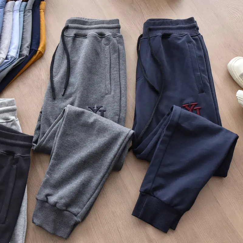 Autumn American Simple Terry Embroidery Sweatpants Men's Fashion Pure Cotton Loose Elastic Waist Drawstring Sport Casual Pants