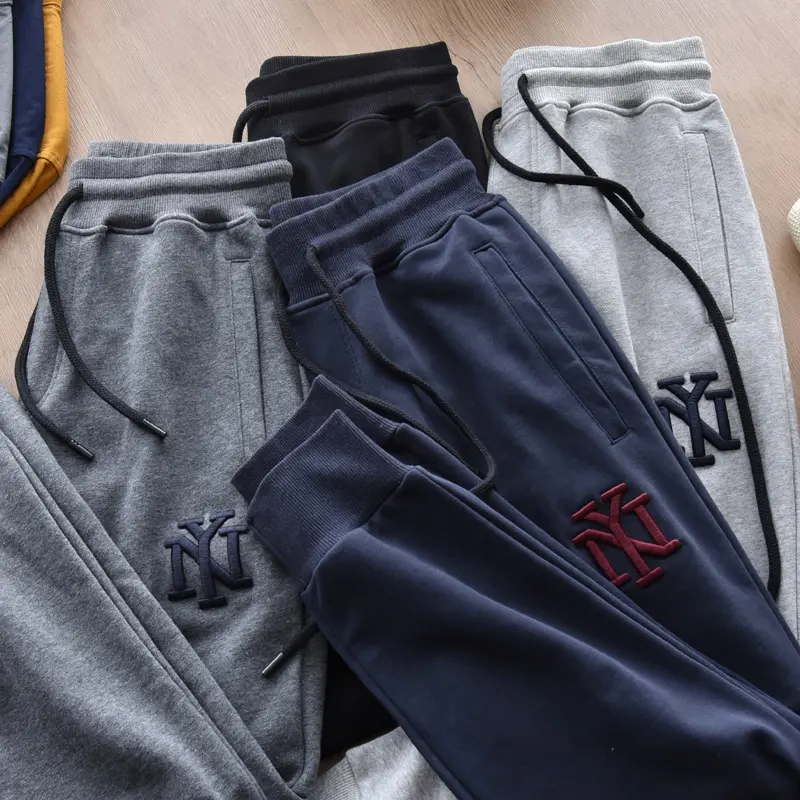 Autumn American Simple Terry Embroidery Sweatpants Men's Fashion Pure Cotton Loose Elastic Waist Drawstring Sport Casual Pants