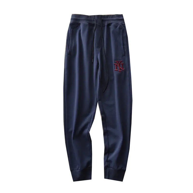 Autumn American Simple Terry Embroidery Sweatpants Men's Fashion Pure Cotton Loose Elastic Waist Drawstring Sport Casual Pants
