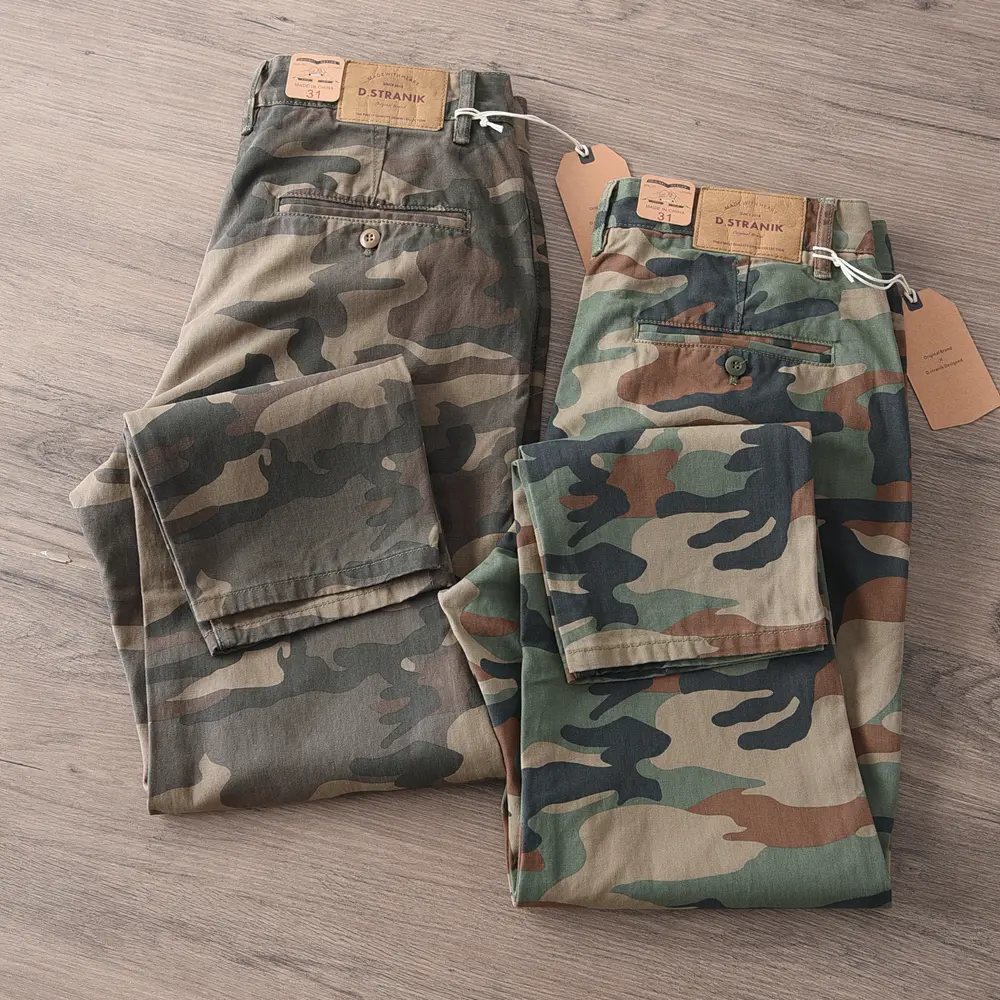 Spring and Autumn New American Rerto Heavyweight Camouflage Cargo Pants Men's 100% Cotton Washed Loose Straight Casual Trousers