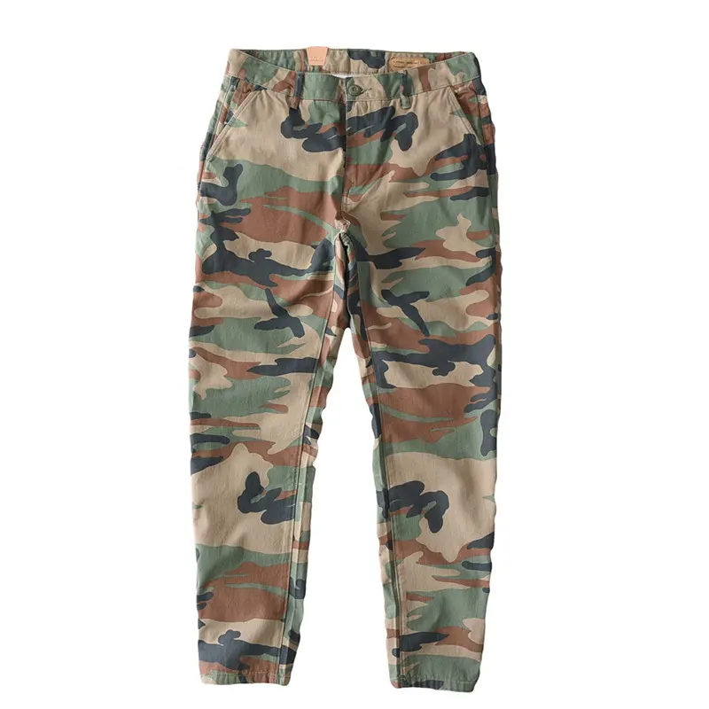 Spring and Autumn New American Rerto Heavyweight Camouflage Cargo Pants Men's 100% Cotton Washed Loose Straight Casual Trousers