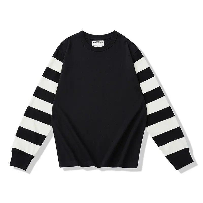 Autumn American Retro Long Sleeve Heavyweight Striped T-shirt Men's Fashion Pure Cotton Washed Prisoner Motorcycle Casual Tops
