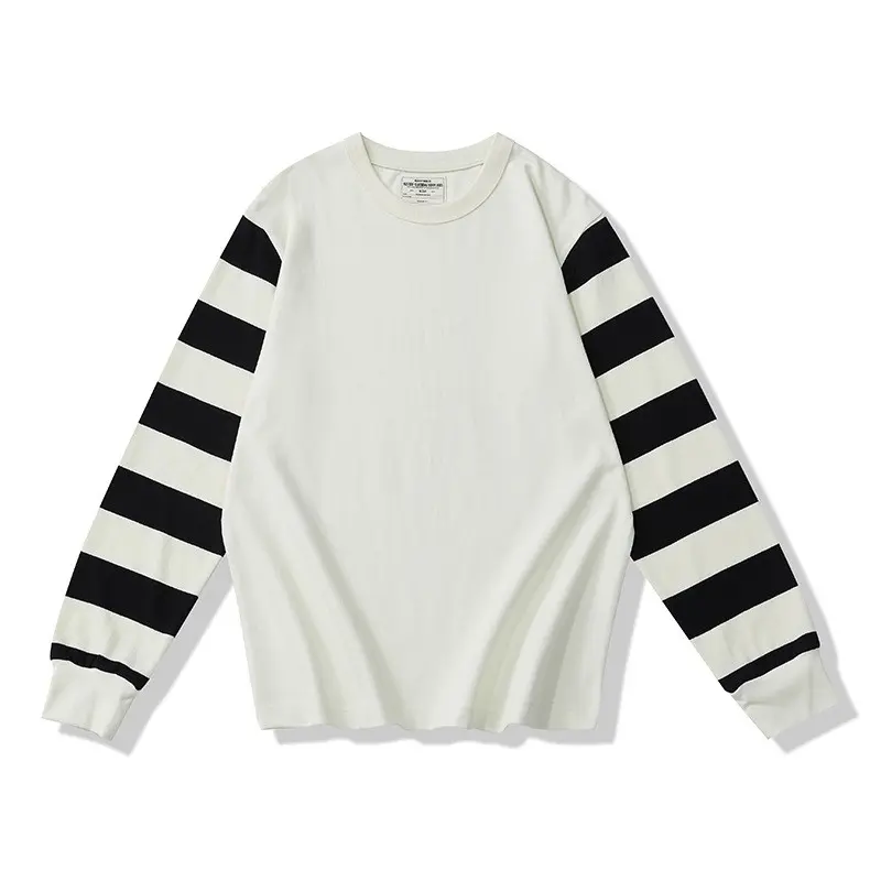 Autumn American Retro Long Sleeve Heavyweight Striped T-shirt Men's Fashion Pure Cotton Washed Prisoner Motorcycle Casual Tops