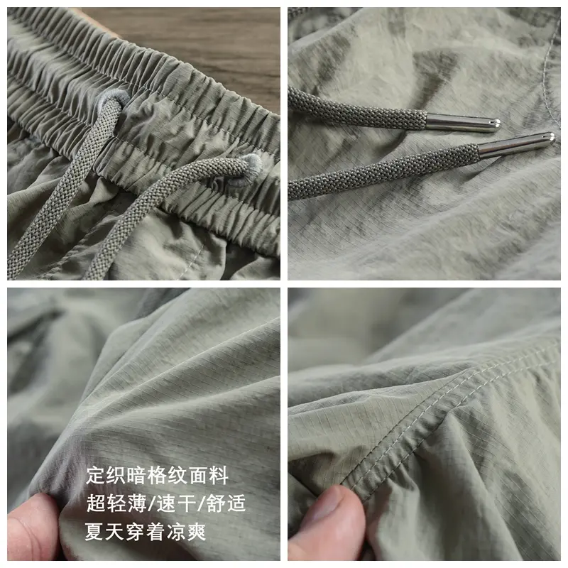 Summer New American Retro Quick-Drying Ice Silk Cargo Shorts Men's 100% Nylon Washed Casual Sports Straight Five-point Pants