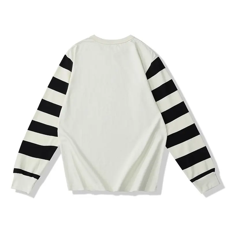 Autumn American Retro Long Sleeve Heavyweight Striped T-shirt Men's Fashion Pure Cotton Washed Prisoner Motorcycle Casual Tops