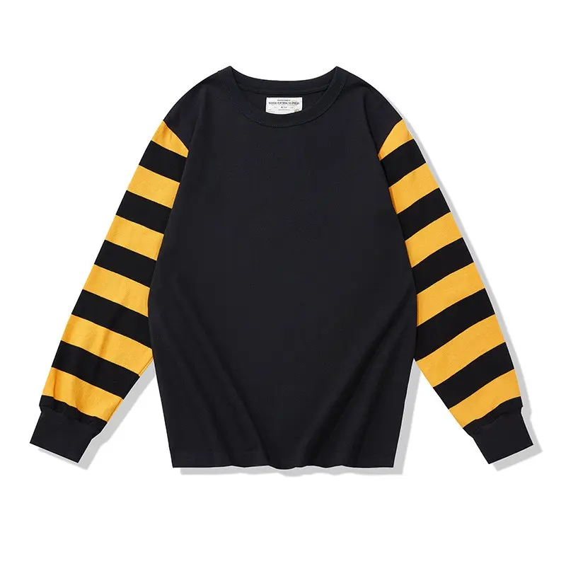 Autumn American Retro Long Sleeve Heavyweight Striped T-shirt Men's Fashion Pure Cotton Washed Prisoner Motorcycle Casual Tops