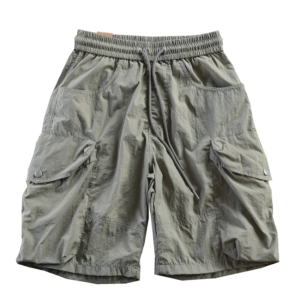 Summer New American Retro Quick-Drying Ice Silk Cargo Shorts Men's 100% Nylon Washed Casual Sports Straight Five-point Pants