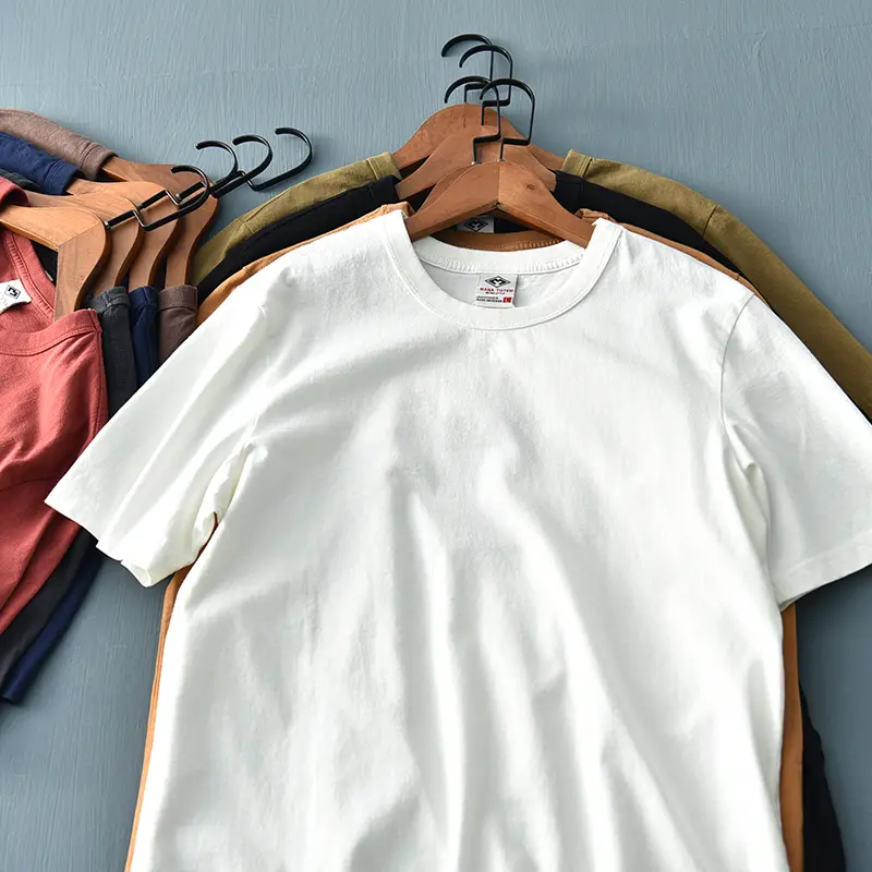 2021 Summer New Men's Fashion Simple Short-sleeved O-neck Solid Color T-shirt 100% Cotton Washed Old Loose Bottoming Casual Tops